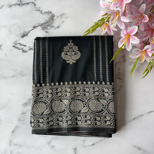 Black Banarasi Semi Crepe Saree