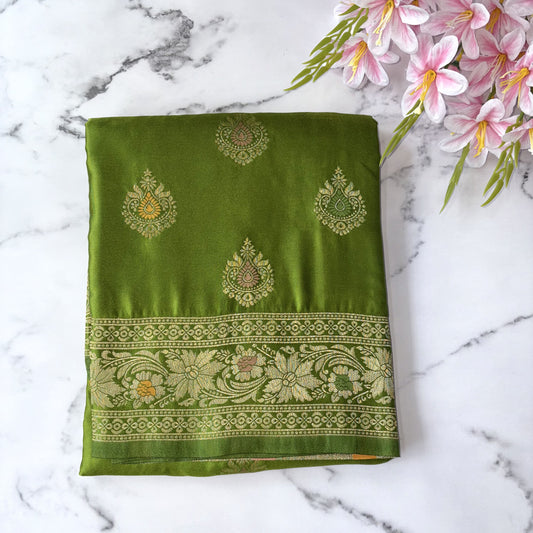 Green Semi Mashroo Banarasi Saree