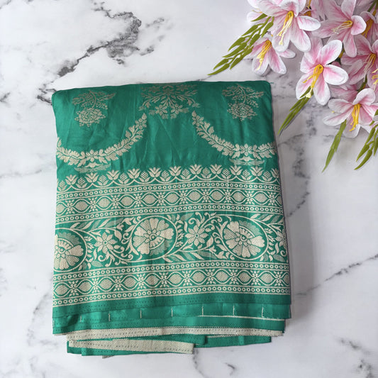 Sea Green Semi Mashroo Crepe Banarasi Saree