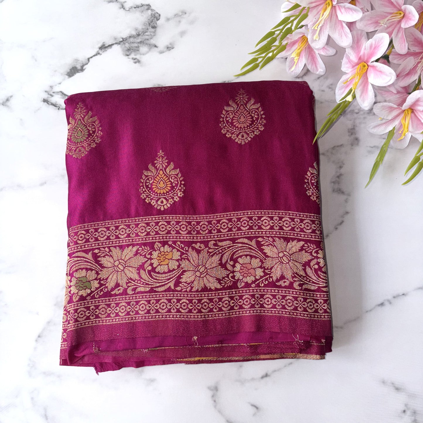 Pink Semi Mashroo Banarasi Saree