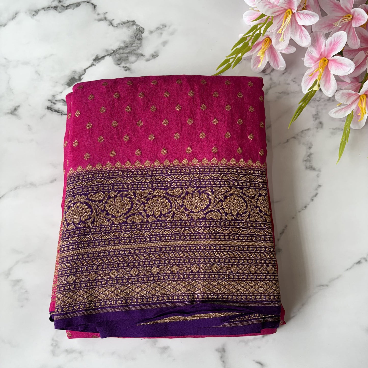 Pink Banarasi Pure Crepe Saree