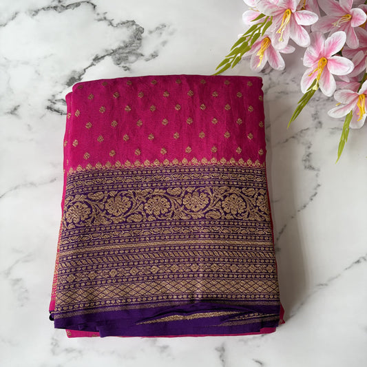 Pink Banarasi Pure Crepe Saree
