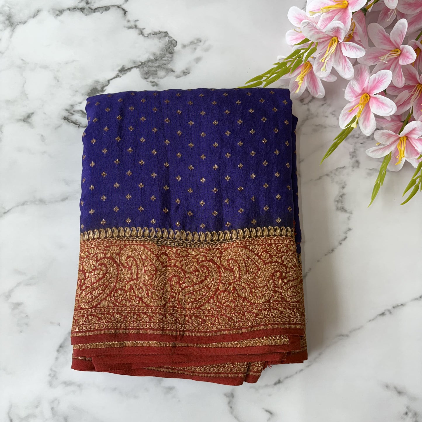 Blue Banarasi Pure Crepe Saree