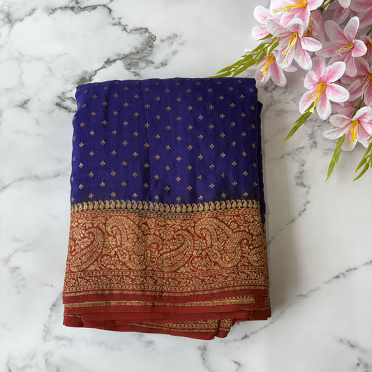 Blue Banarasi Pure Crepe Saree