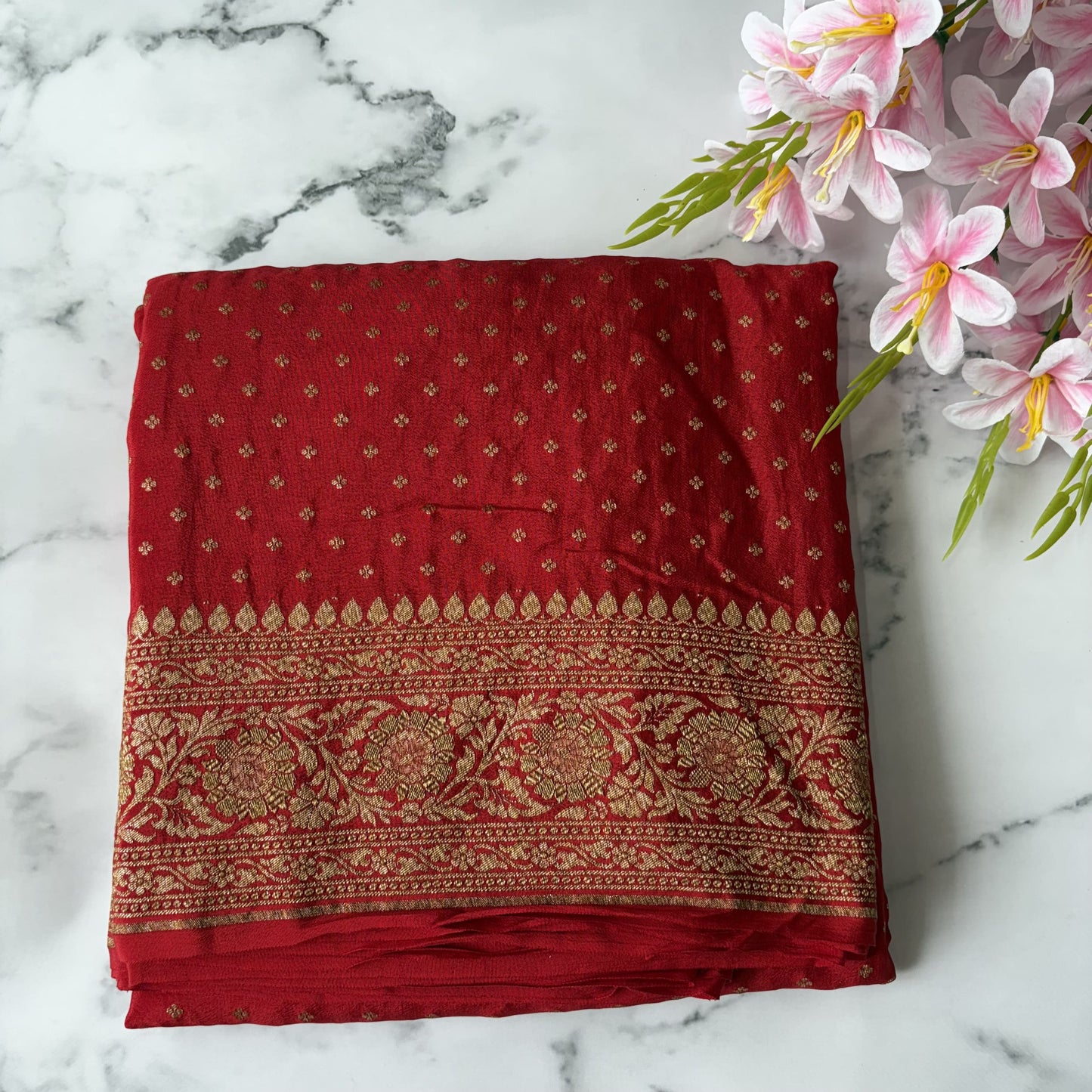 Red Banarasi Pure Crepe Saree