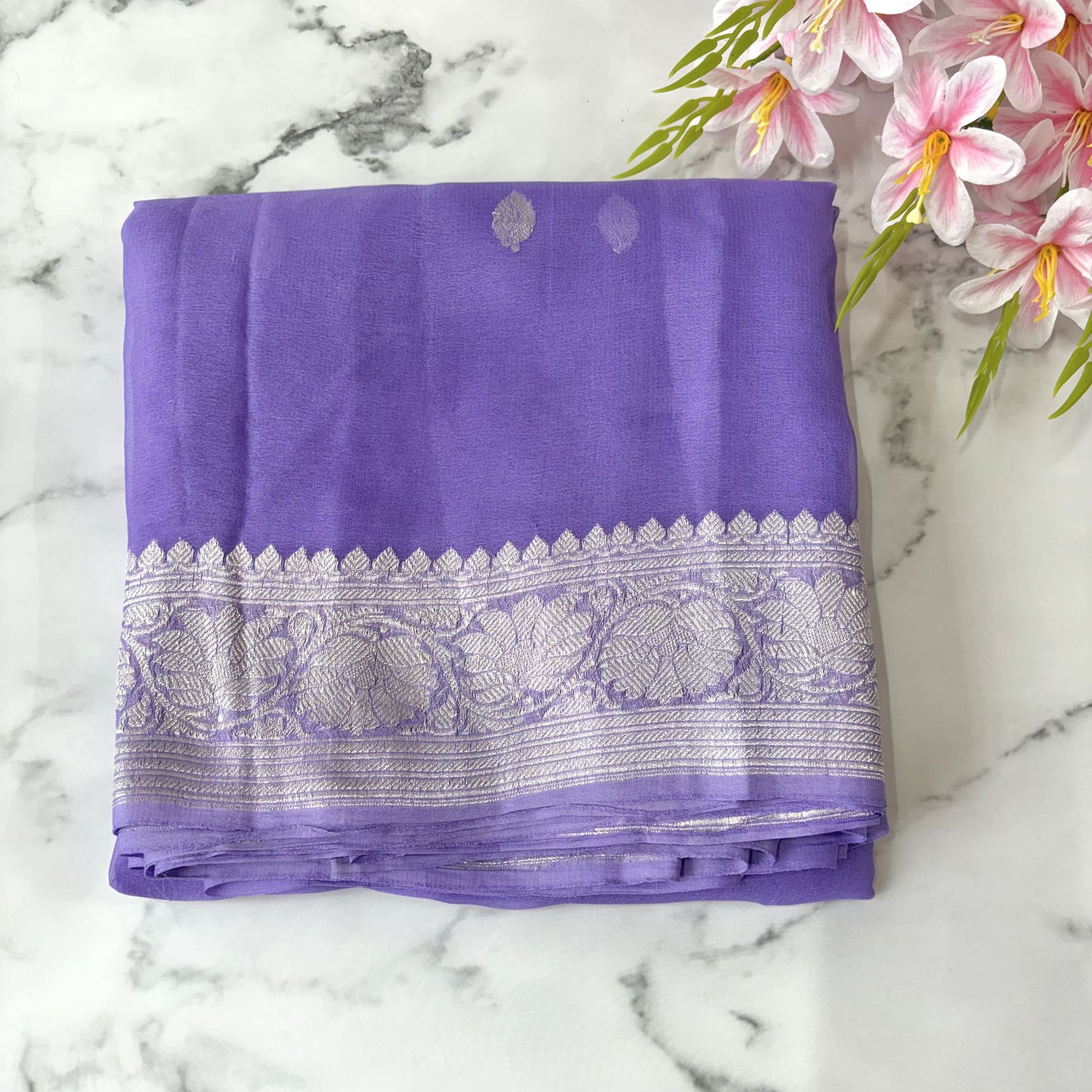 Lavender Banarasi Pure Khaddi Chiffon Saree