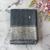 Light Grey Banarasi Pure Khaddi Chiffon Saree