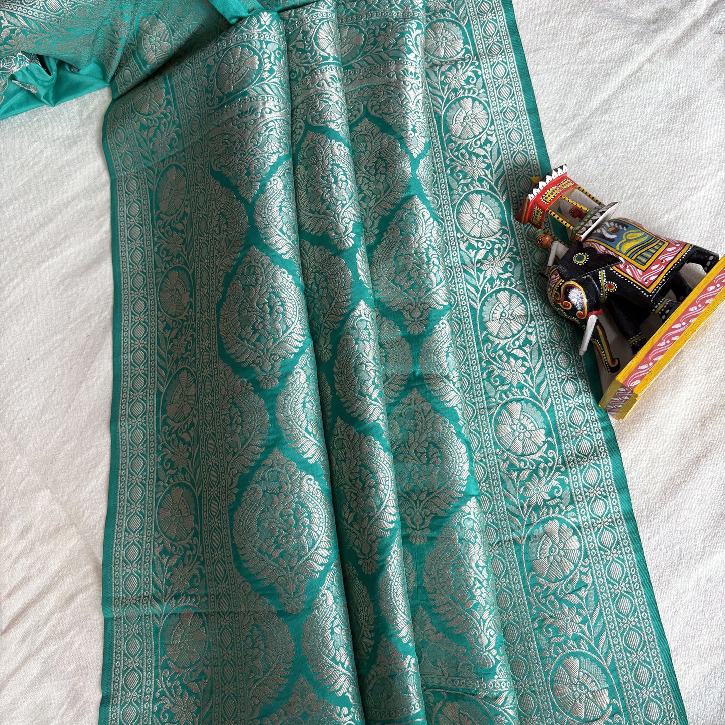 Sea Green Semi Mashroo Crepe Banarasi Saree