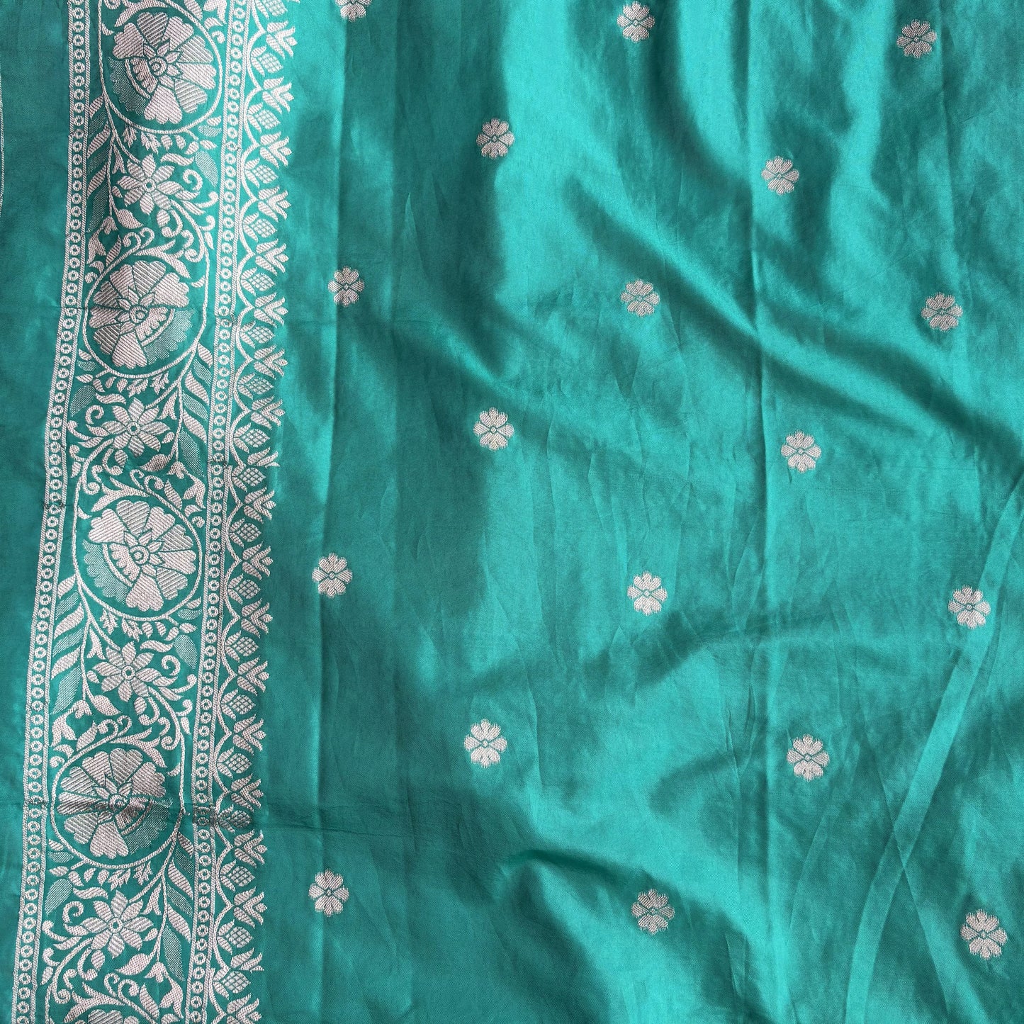 Sea Green Semi Mashroo Crepe Banarasi Saree