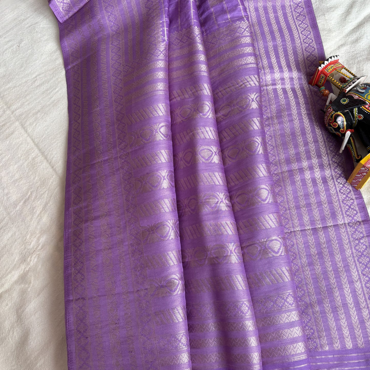 Lavendar Semi Crepe Banarasi Checks Saree