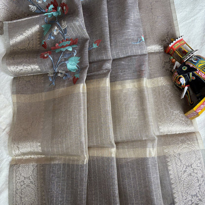 Brown Kora Cotton Silk Saree