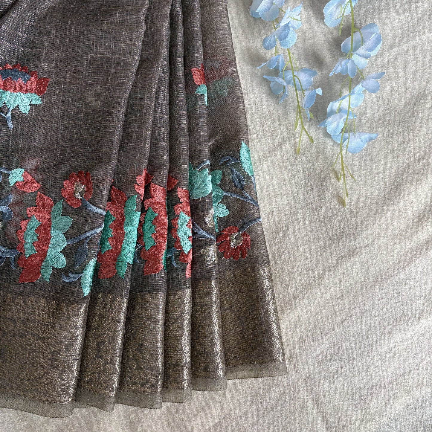 Brown Kora Cotton Silk Saree