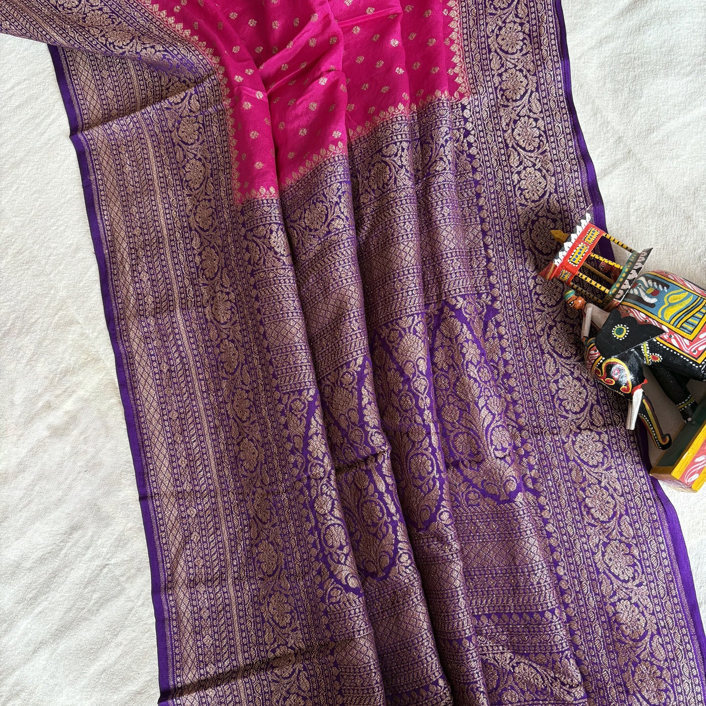 Pink Banarasi Pure Crepe Saree