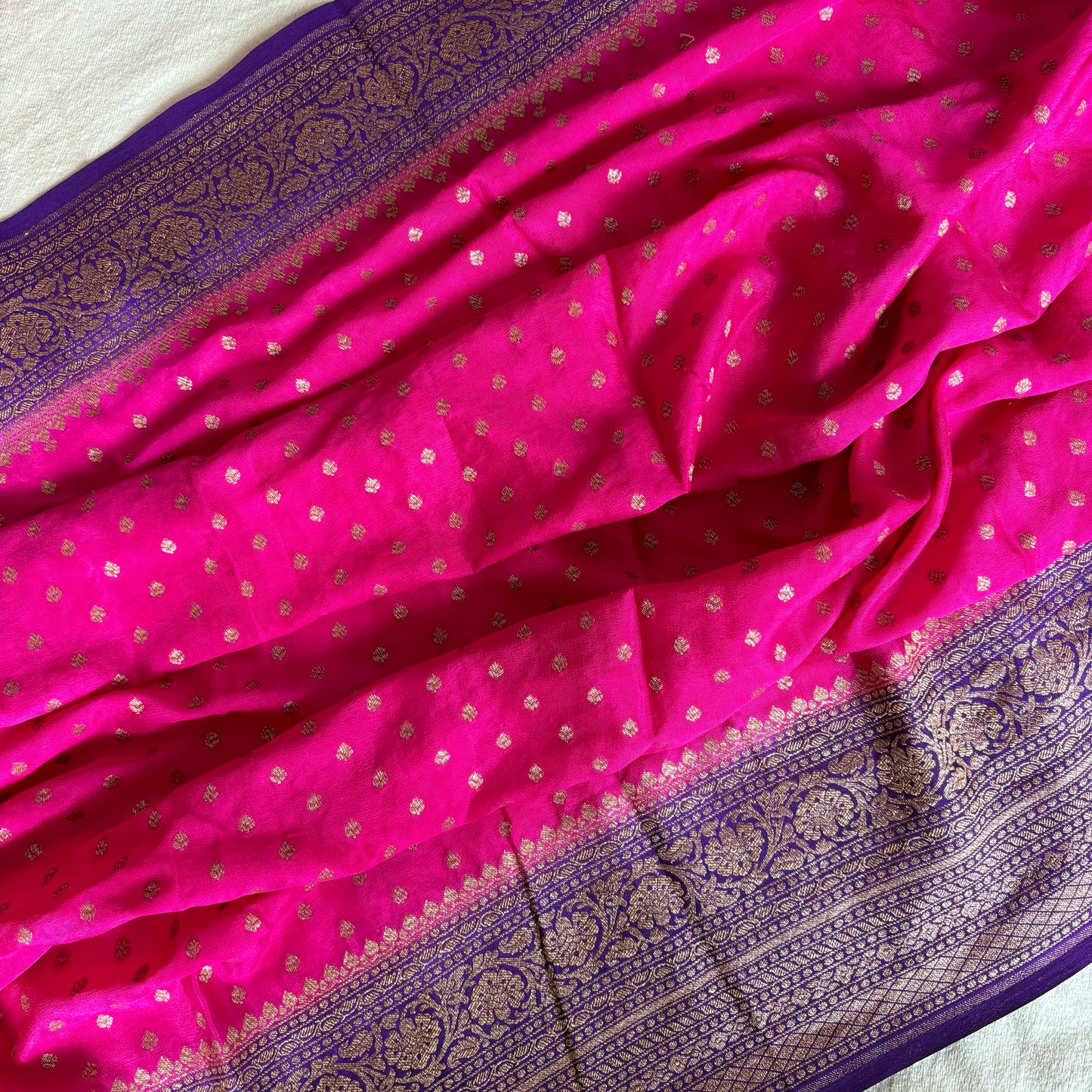 Pink Banarasi Pure Crepe Saree