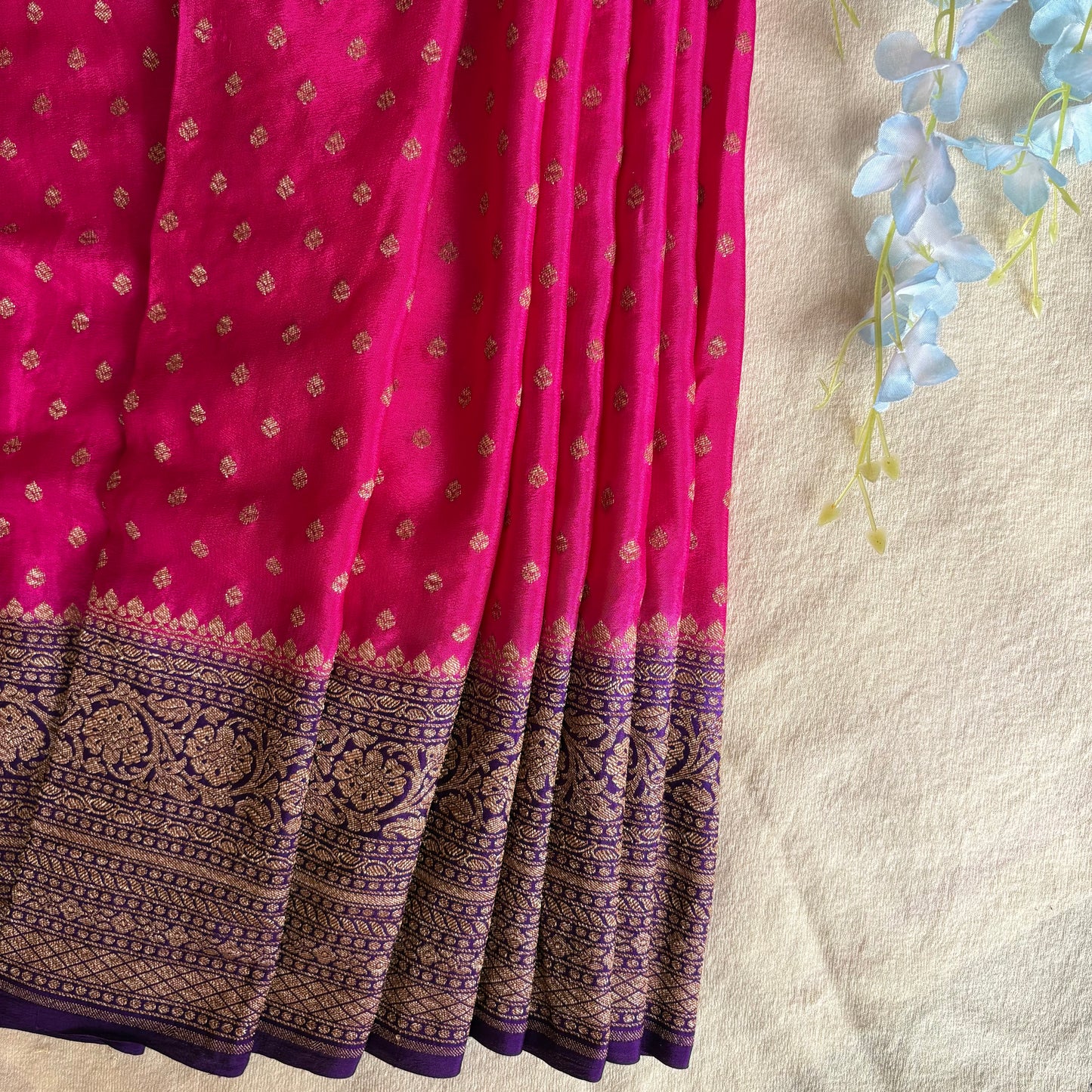 Pink Banarasi Pure Crepe Saree