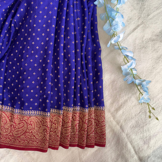 Blue Banarasi Pure Crepe Saree
