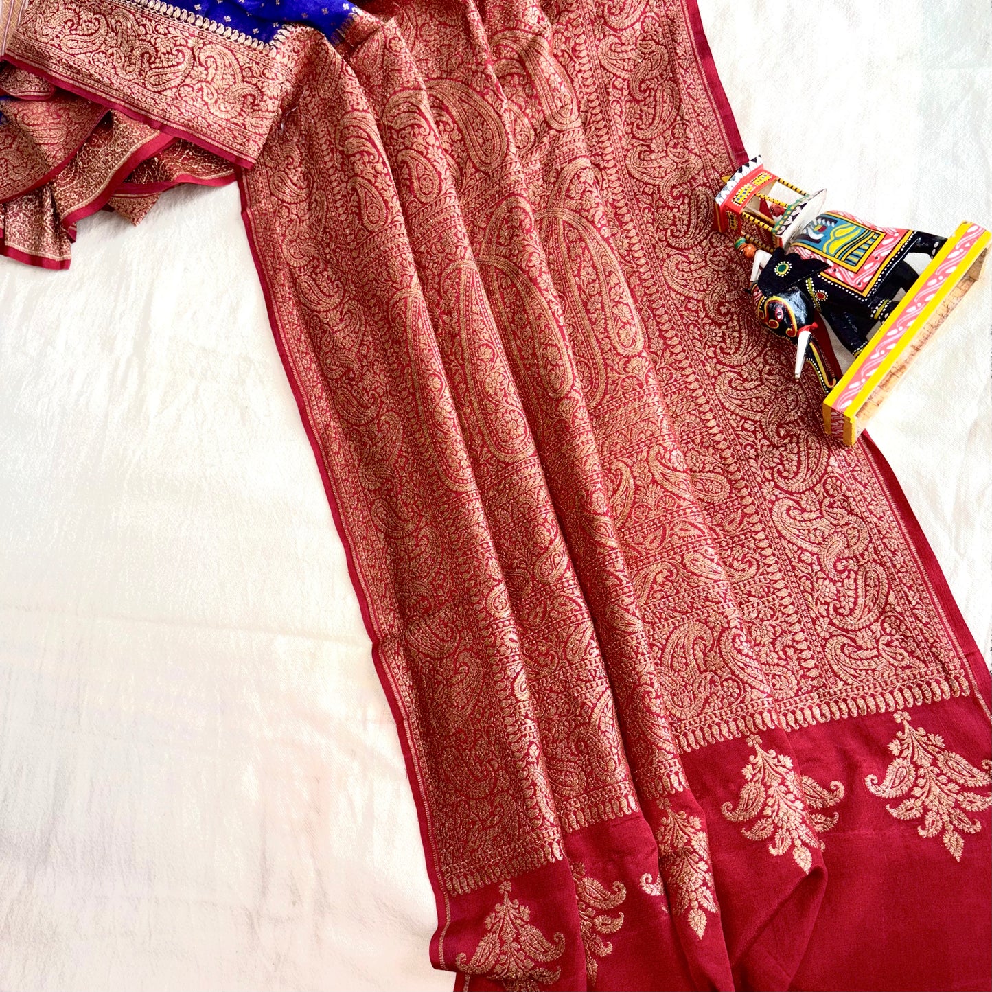 Blue Banarasi Pure Crepe Saree