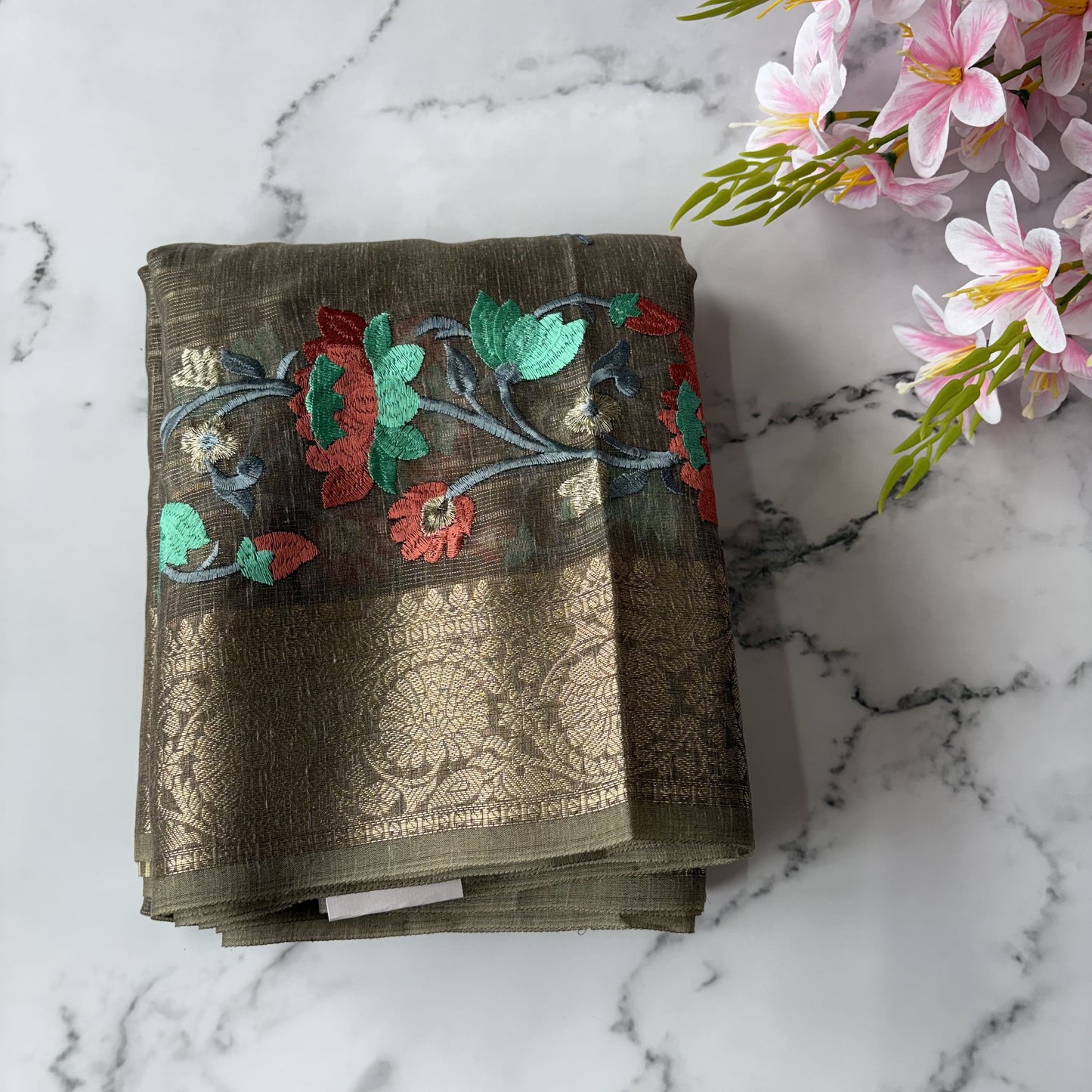 Brown Kora Cotton Silk Saree