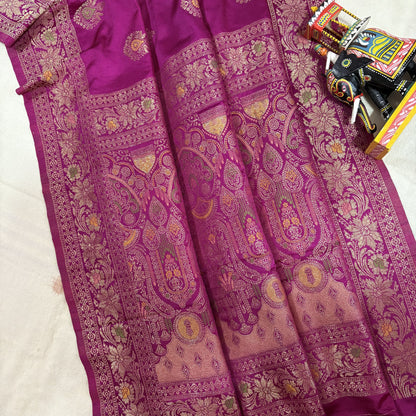 Pink Semi Mashroo Banarasi Saree