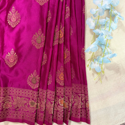 Pink Semi Mashroo Banarasi Saree