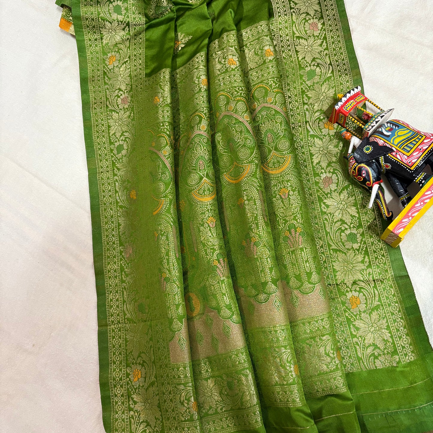 Green Semi Mashroo Banarasi Saree