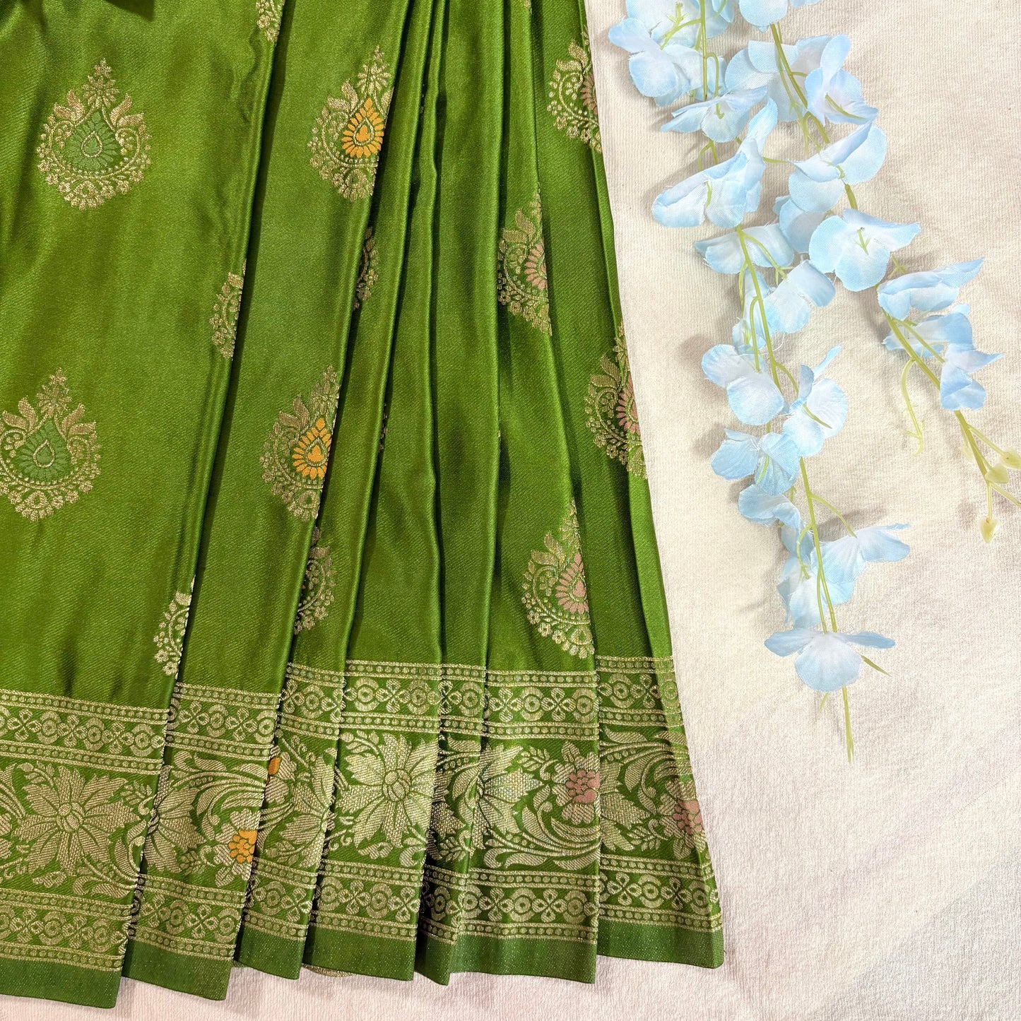 Green Semi Mashroo Banarasi Saree