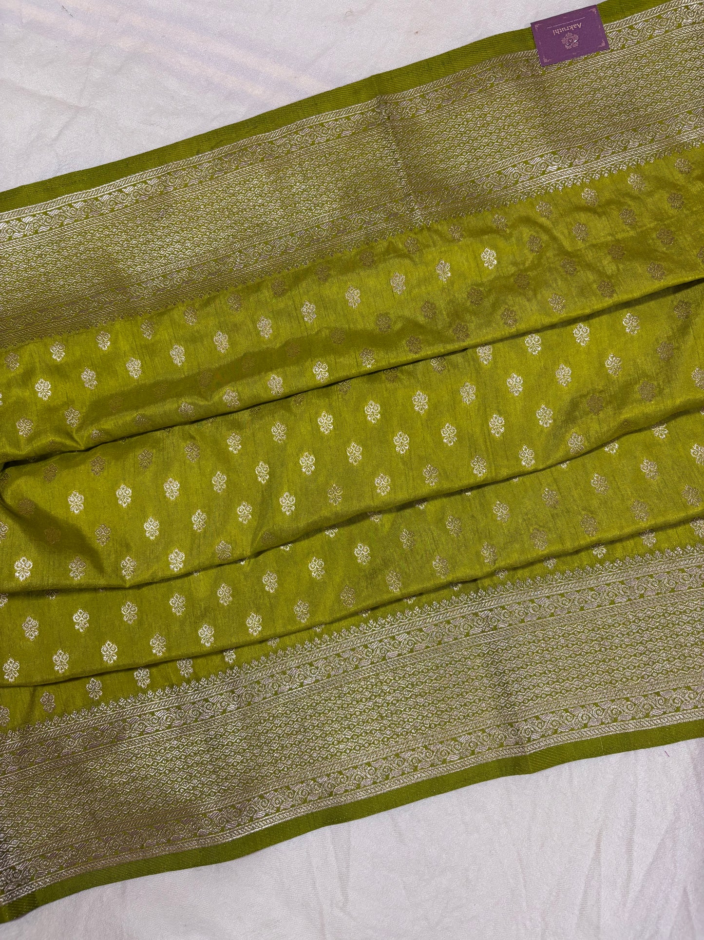 Lime Green Semi Raw Mango Banarasi Saree