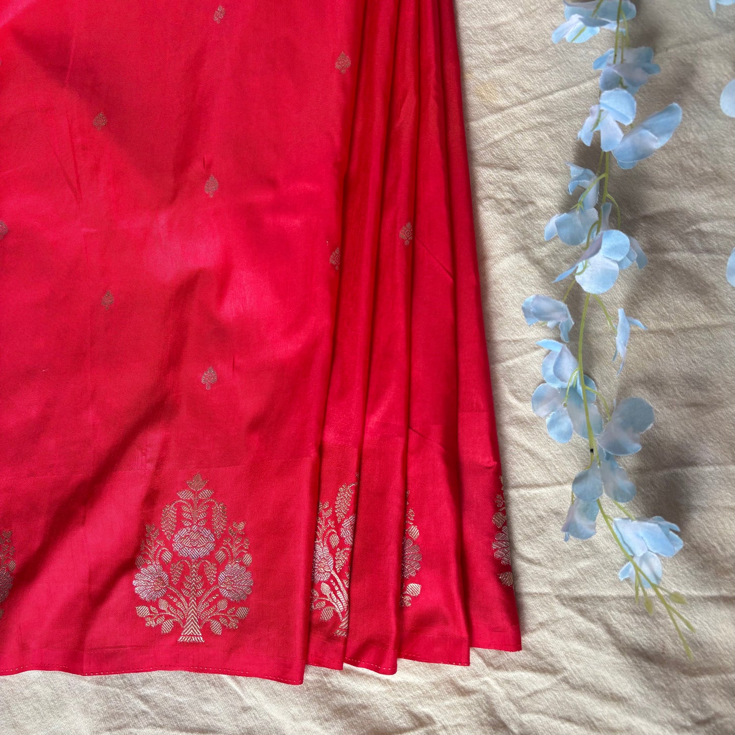 Red Semi Raw Mango Banarasi Saree