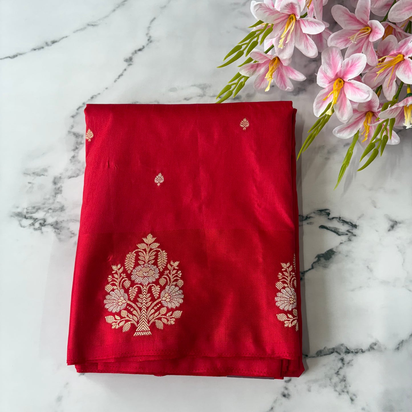Red Semi Raw Mango Banarasi Saree