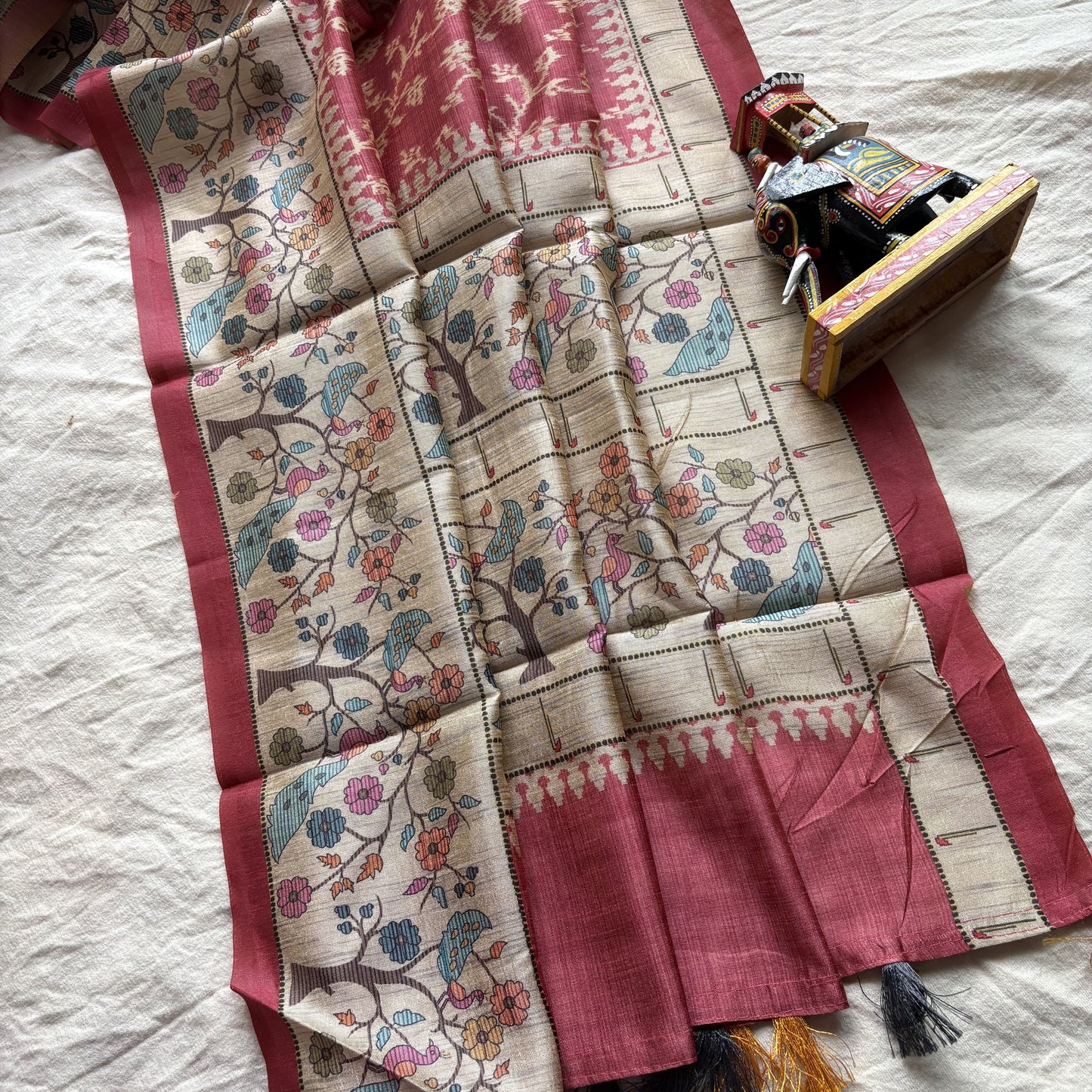 Peach Semi Tussar Printed Saree