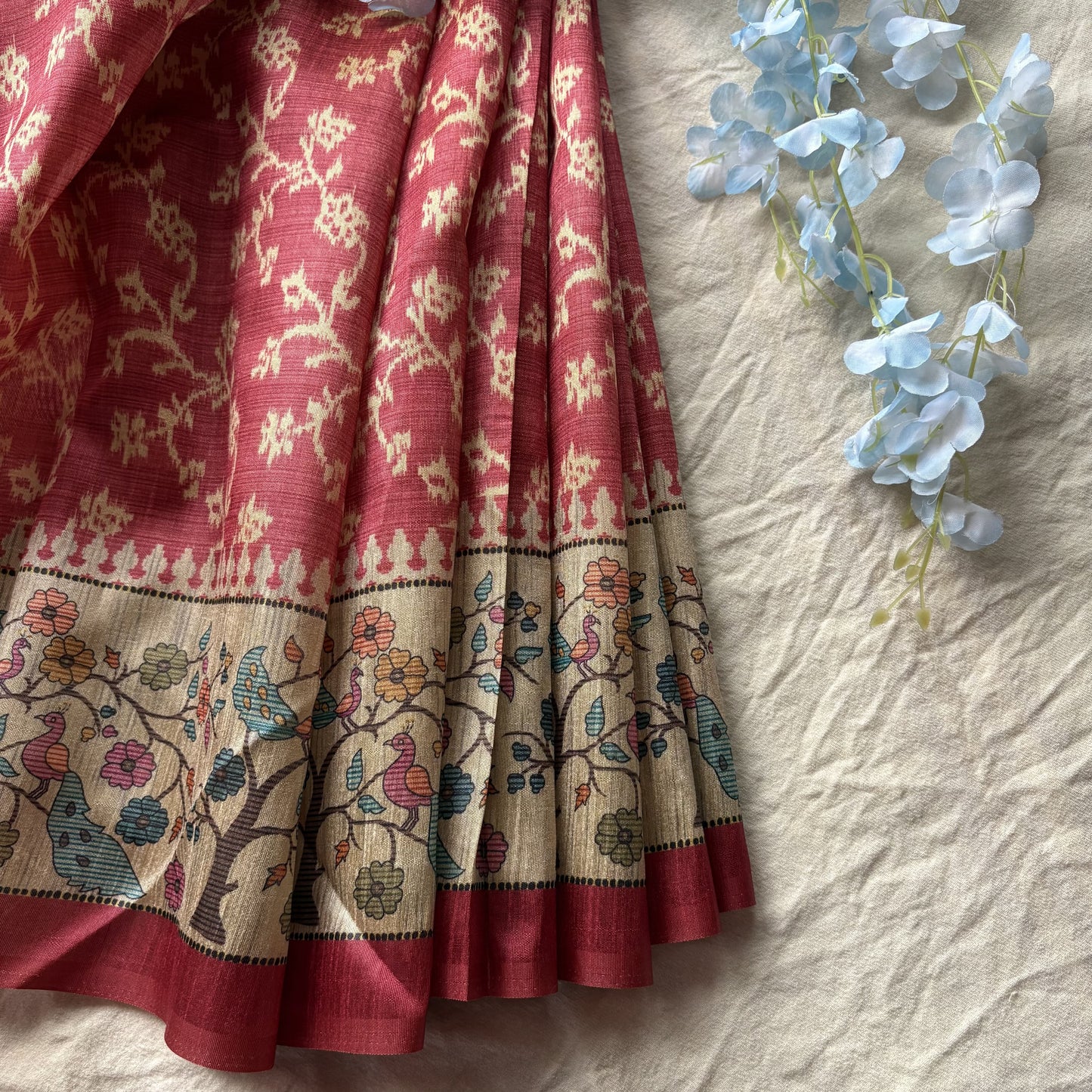 Peach Semi Tussar Printed Saree