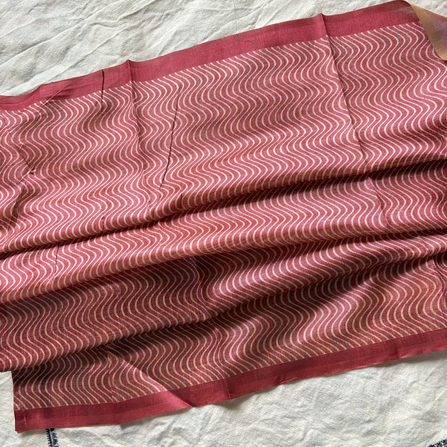 Peach Semi Tussar Printed Saree