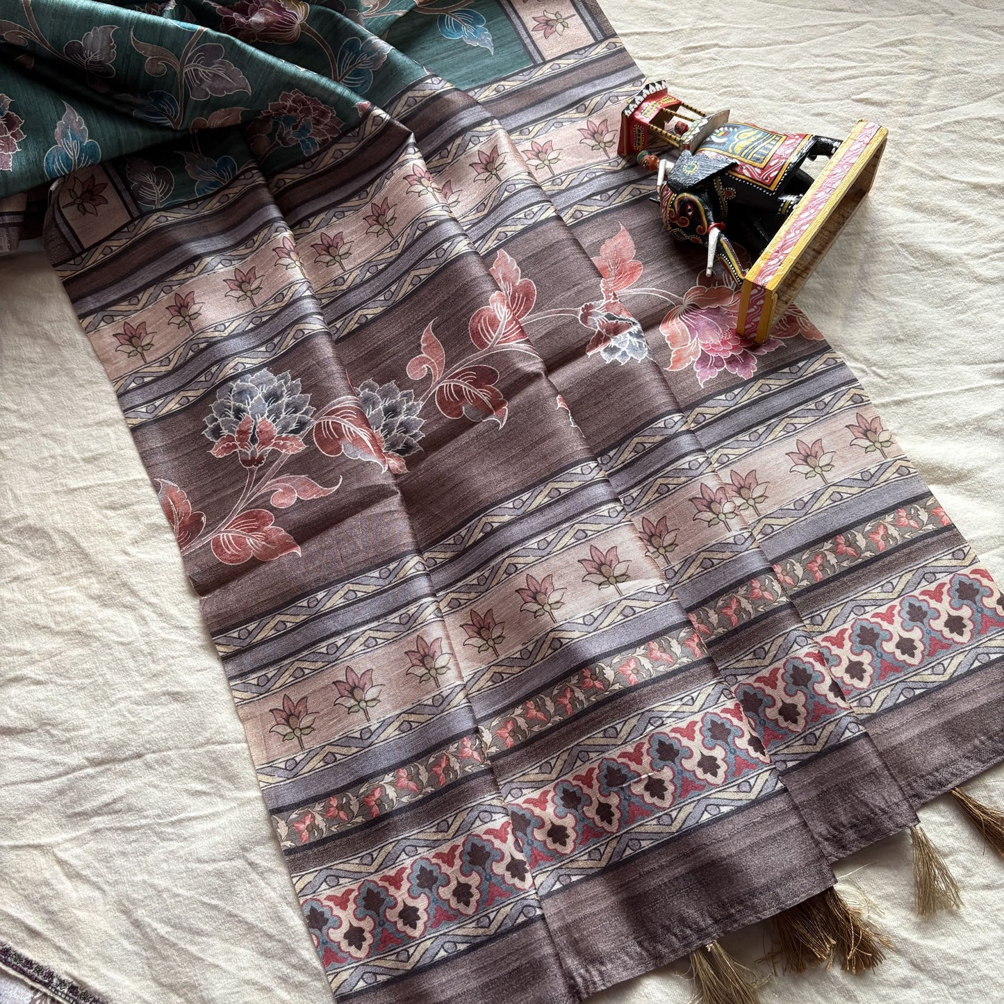 Sea Green Semi Tussar Printed Saree