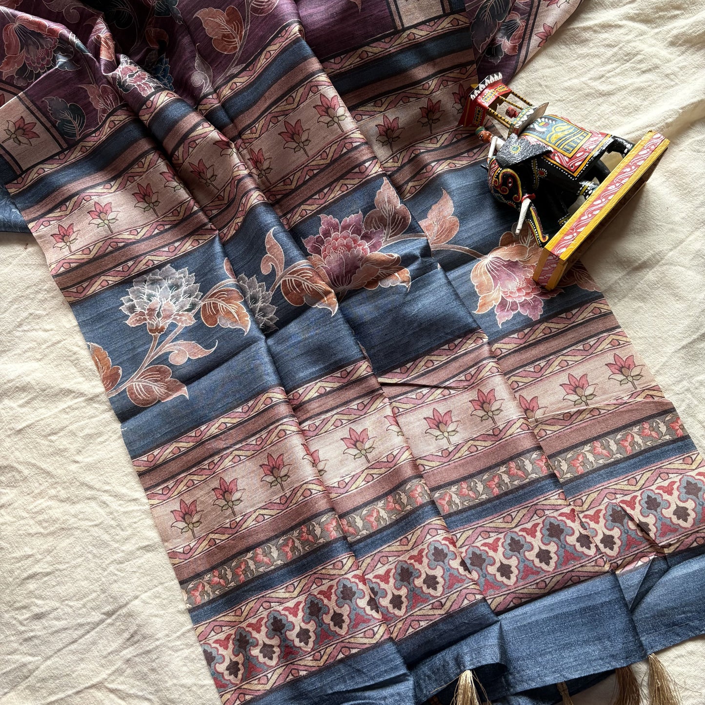 Burgundy Semi Tussar Printed Saree