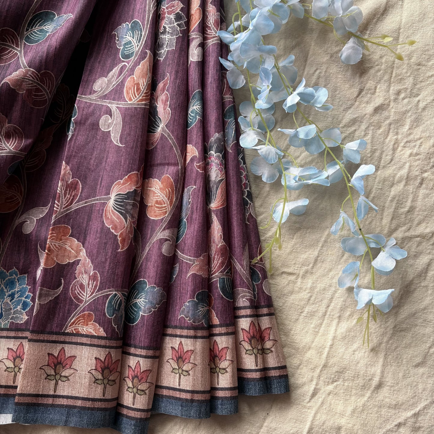 Burgundy Semi Tussar Printed Saree