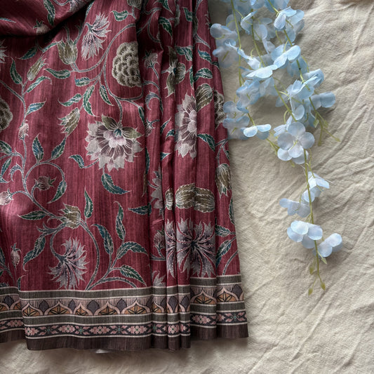 Pink Semi Tussar Printed Saree