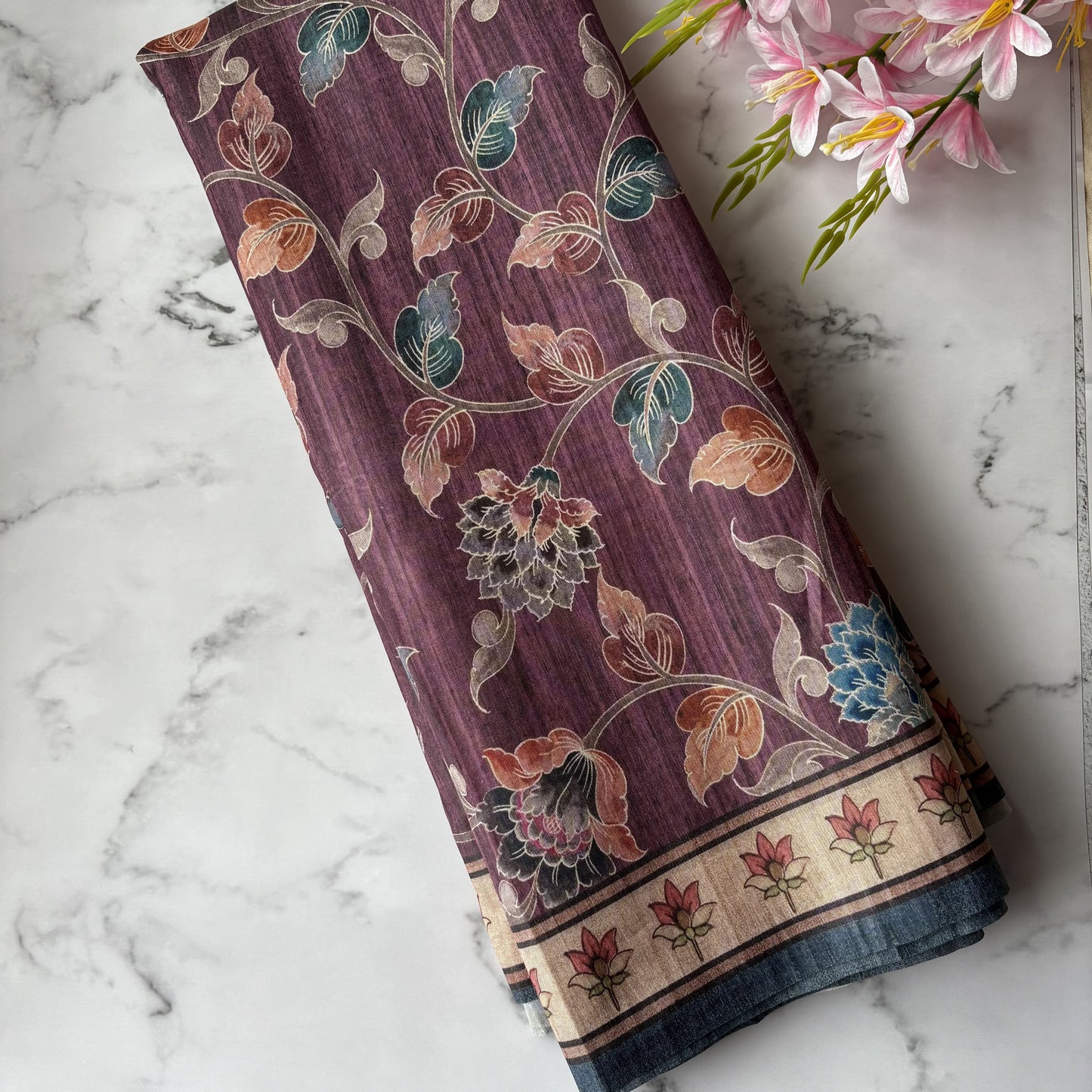 Burgundy Semi Tussar Printed Saree