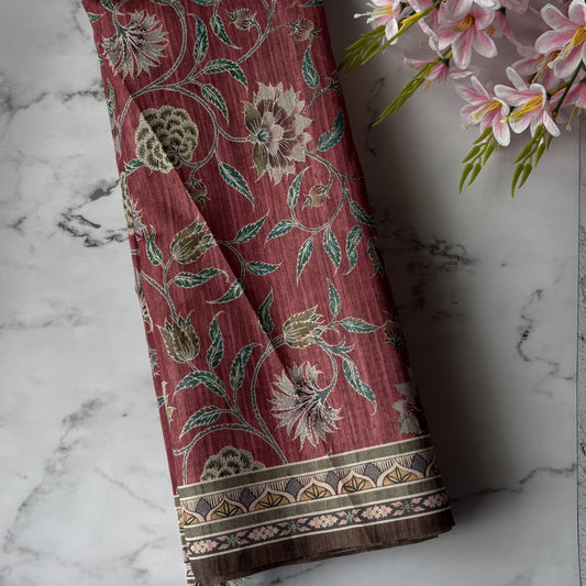 Pink Semi Tussar Printed Saree