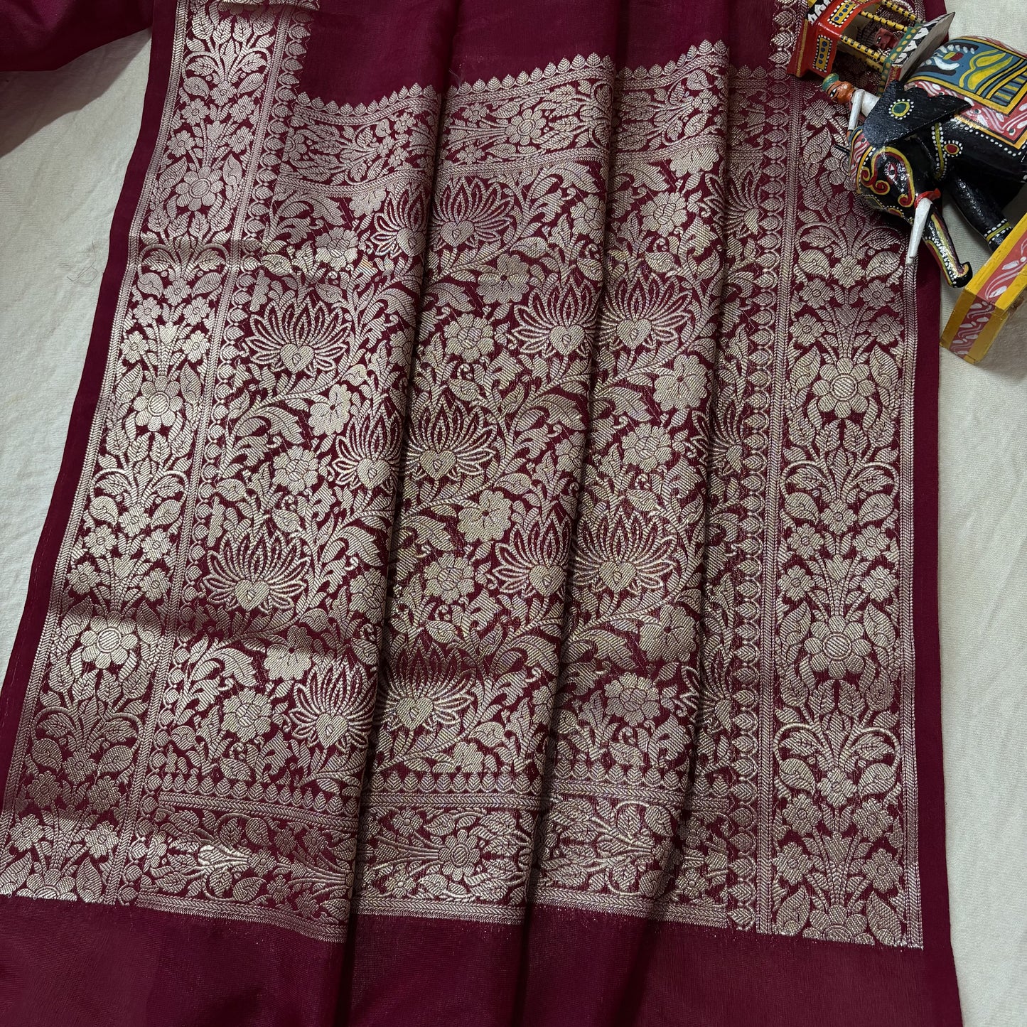 Maroon Soft Organza Banarasi Saree