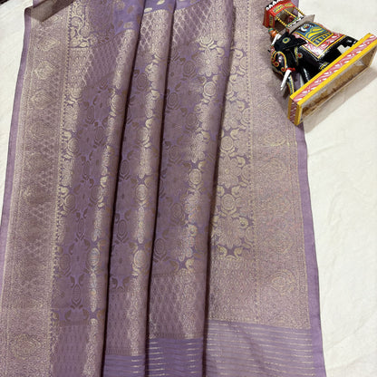 Lavender Semi Khaddi Georgette Saree