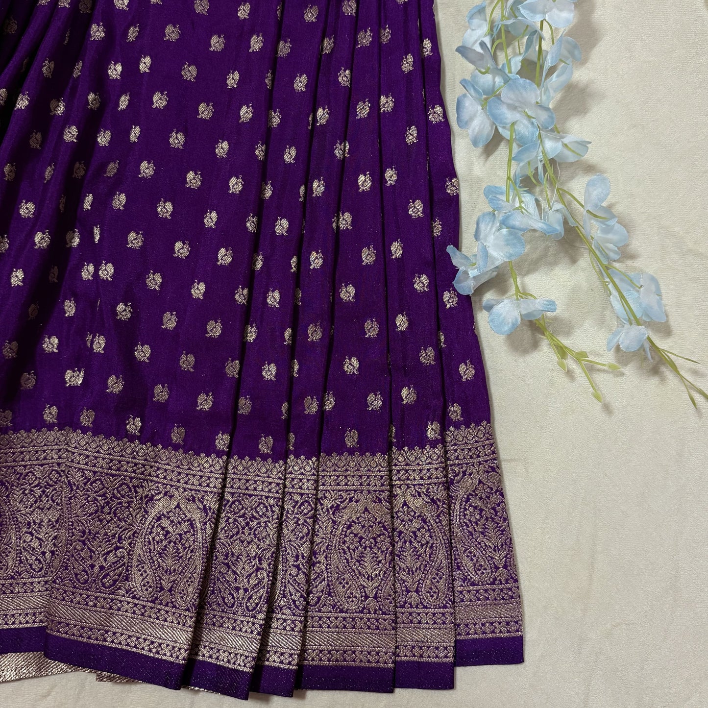 Purple Semi Crepe Banarasi Saree