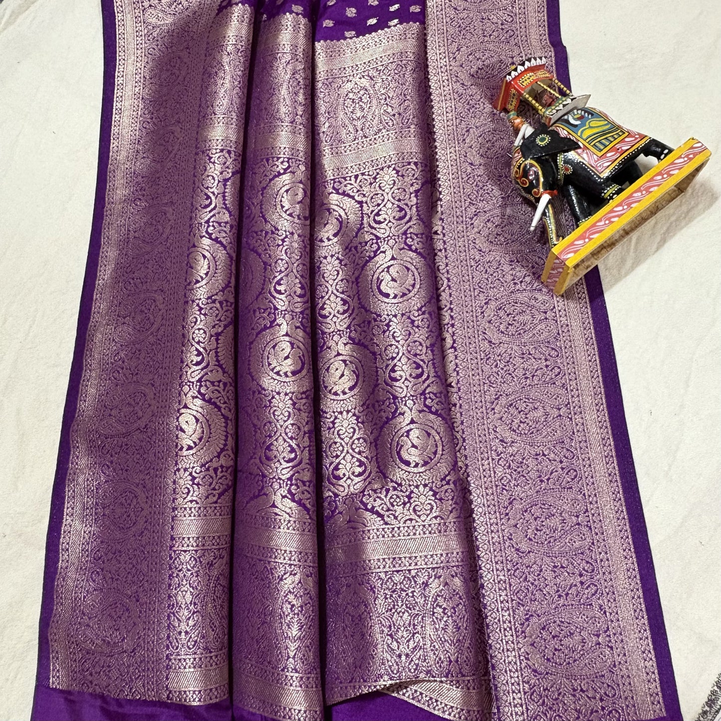 Purple Semi Crepe Banarasi Saree