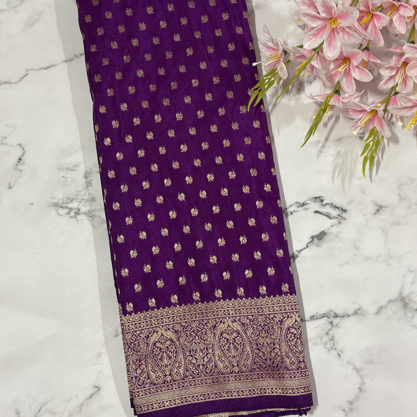 Purple Semi Crepe Banarasi Saree
