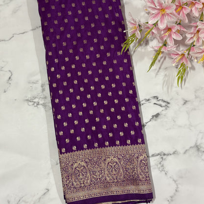 Purple Semi Crepe Banarasi Saree