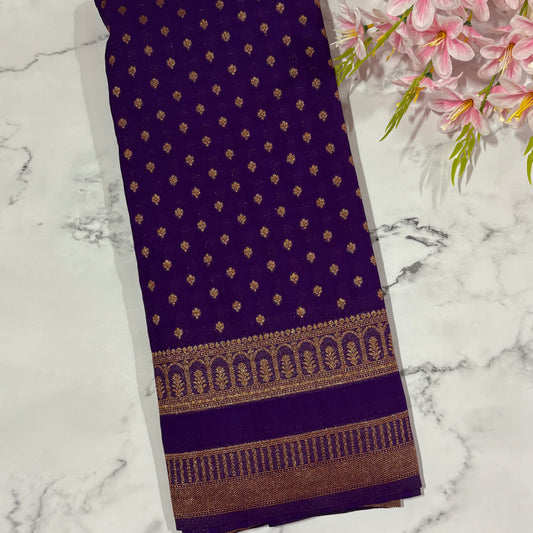 Purple Semi Crepe Georgette Banarasi Saree