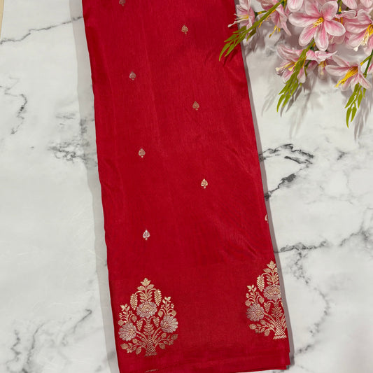 Red Semi Raw Mango Banarasi Saree