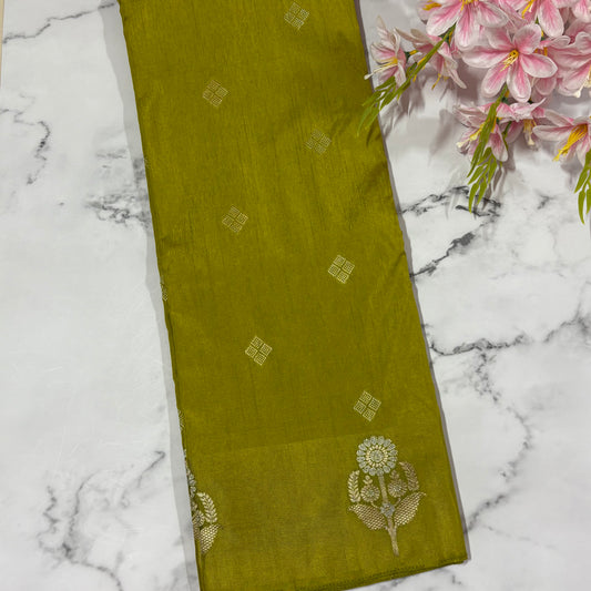 Lime Green Semi Raw Mango Banarasi Saree