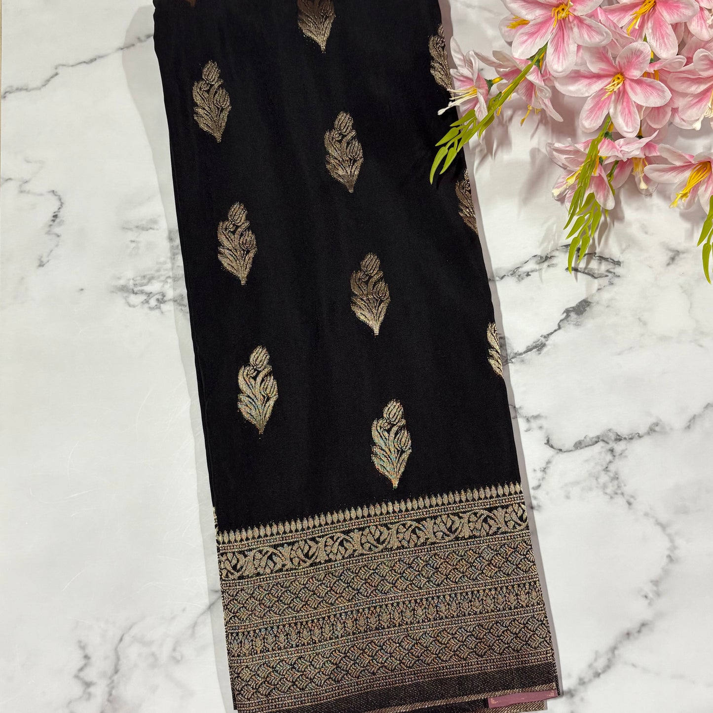 Black Banarasi Semi Matka Silk Saree