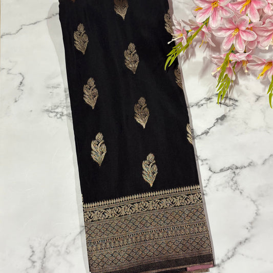 Black Banarasi Semi Matka Silk Saree
