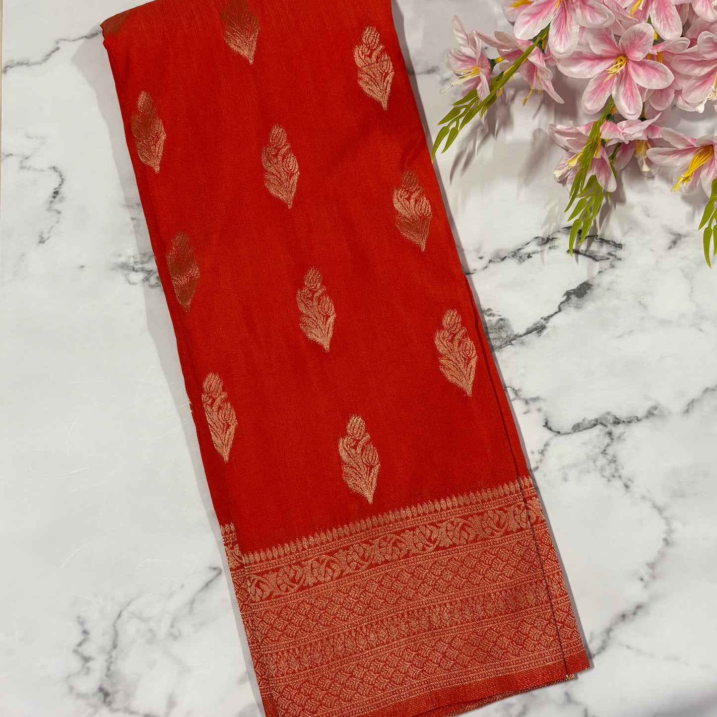 Orange Banarasi Semi Matka Silk Saree